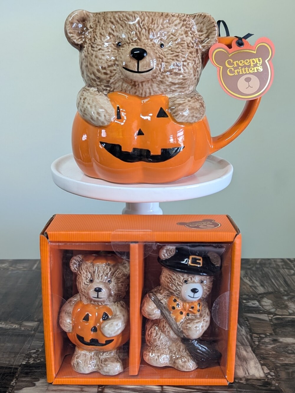 Creepy Critters Witchy Pumpkin Sculpted Bear Mug + Shakers Bundle 🐻🎃